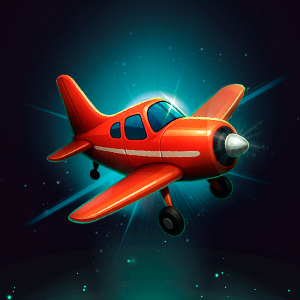 Ilustração de um avião vermelho em voo sobre fundo escuro